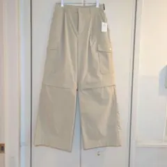 ベージュ ワイドパンツ ハーフパンツサイドポケット付き2ウェイ　クールカレアン