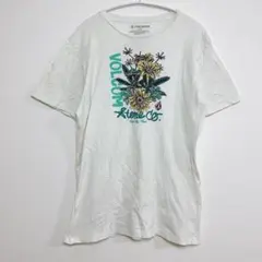 値下げ歓迎 VOLCOM 【L】花柄プリント 半袖 Tシャツ 白