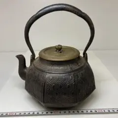 鉄瓶　龍文堂造 tb185 龍文堂写 渓山清眺鉄瓶 本体に金銀象嵌入り 摘み：座：銀