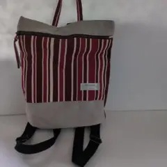 ハンドメイド・赤と生成りのストライプリュック