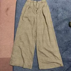 最終値下げ！GU グレンチェック　ワイドパンツ　ベージュ　Sサイズ