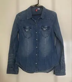 ダークブルー デニムシャツ スリムフィット