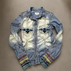 刺繍入りデニムブルー長袖シャツ　antique denim お値下げ！