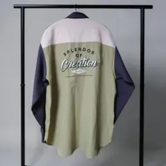 美品 バックナンバー メンズ 長袖 切替 シャツ Lサイズ 刺繍 ブロックシャツ