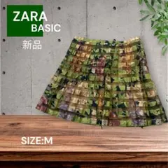 e2192☆新品ZARA BASIC 花柄プリーツミニスカート M
