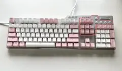 Ajazz AK35i メカニカルキーボード ピンク ホワイトPBTボタン 青軸