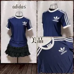 アディダス Tシャツ ピチT ストライプ 三本線 ネイビー 白 平成ギャル