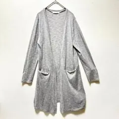 ピンクアドベ ロングカーディガン ボタンレス L コットン混 薄手 羽織