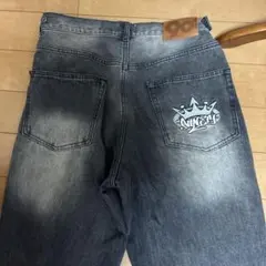 90サイズ ダークグレー ワイドレッグデニム