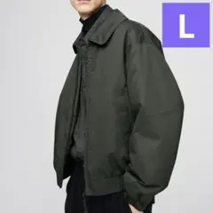 パフテックショートブルゾン Black LサイズUNIQLOU 2025 パフテックショートブルゾン、コットンシャツ」の着用