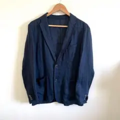 オールドユニクロ プレミアムリネンジャケット 麻 ネイビー 紺 M