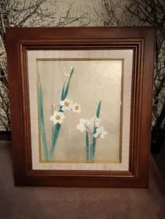 真作】掛軸 滝和亭 籠花と早春の花々図 南画の名手