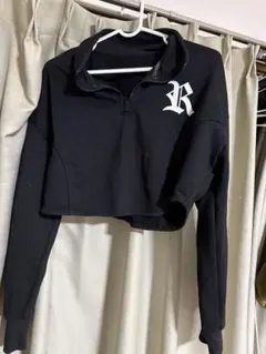 ハーフジップ クロップド丈 スウェット ブラック