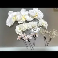 胡蝶蘭　パール　ヘアアクセサリー　成人式　結婚式　前撮り　和装　ヘアパーツ