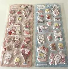 ①mikkoミッコ 3D 立体 ストーン付 ぷっくり ぷくぷくシール 2枚セット