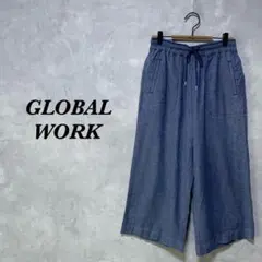 【リネン混】GLOBAL WORK ガウチョパンツ ライトブルー M 3466