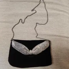 黒ベルベットクラッチバッグ☆キラキラスパンコール風チェーンバッグ☆レトロ