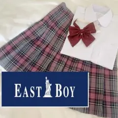 EASTBOY人気のチェックスカートとリボン+半袖ブラウスのお得な3点セット