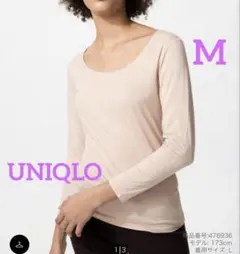 新品　ユニクロUNIQLO ヒートテックUネックT/8分袖　ピンク　M