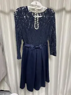 ネイビー レースドレス 長袖　パーティードレス