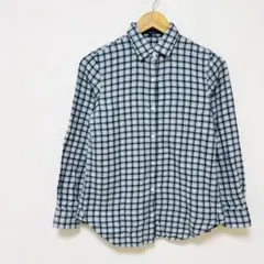 【23区】綿100%チェック柄長袖ネルシャツ　Mサイズ　青ブルー系　やわらかのサムネイル
