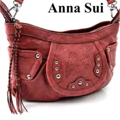 annasui アナスイ ショルダーバッグ レザー スタッズ ボルドー フラップ