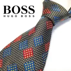 美品 HUGO BOSS ネクタイ 幾何学柄 ドット チャコールグレー ブランド
