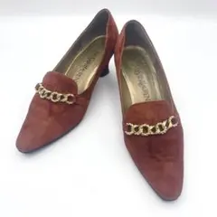 YSL スエードパンプス 35.5 ブラウン チェーン 90s