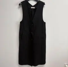 Discort ディスコート ロングベスト ジレ 黒 Vネック スリット入り