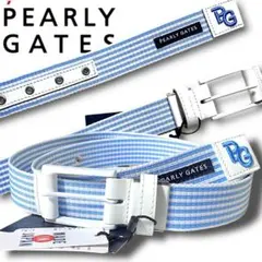 ま*ゃ様 新品 1.8万 パーリーゲイツ 青白ストライプ ベルト 日本製 新品下げ札付 定価1.8万 パーリーゲイツ ゴルフベルト 日本製 青白