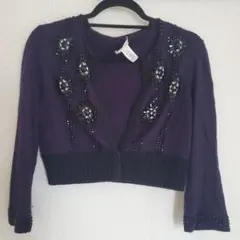 ビーズ装飾 カーディガン【S】紫　ビジュ