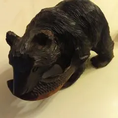 木彫り 熊 置物 鮭