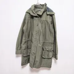 ミリタリージャケット ポケット付 フード付 綿100% オリーブグリーン M