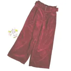 GU コーデュロイ ワイドパンツ レッド ベルト付き