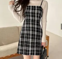 GRL ツイードチェック柄ミニワンピース pp094 ブラック M