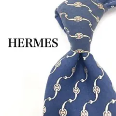 美品✨HERMES ネクタイ　シルク　絹　ネイビー