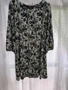 花柄レオパード柄バルーンスリーブワンピース