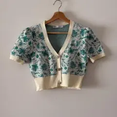 ZARA パフスリーブ 花柄カーディガン S~M