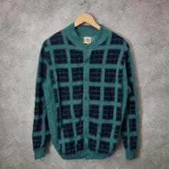 90s 格子柄 ジャガード ニットカーディガン レトロ ヴィンテージ 古着