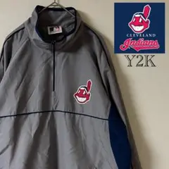 Y2K MLB インディアンス ハーフジップ アノラック/グレー