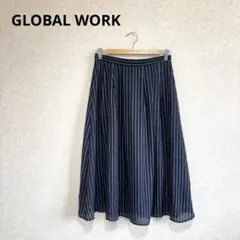 グローバルワーク シフォンフレアスカート バックゴム ストライプ ネイビー Lのサムネイル