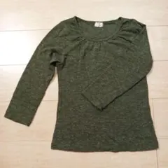 杢グリーン ラウンドネック七分袖カットソー M