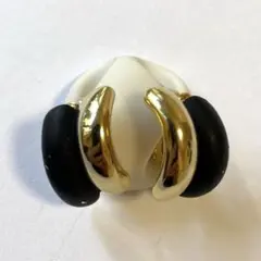 【ヴィンテージ】80s クリップ式 イヤリング マットブラック ゴールド