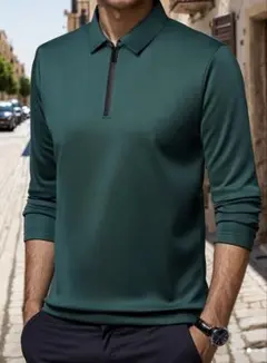 Sサイズ メンズ ダークグリーン ポロシャツ　長袖