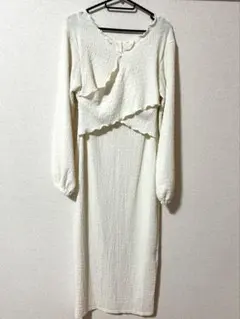 【新品未使用】タイトワンピース　カシュクール風　ホワイト　白　ロングワンピース