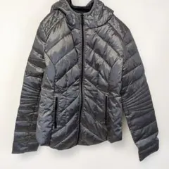 グレー フード付き キルティングダウンジャケット