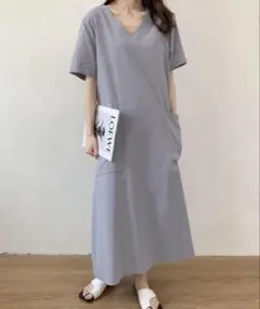 ABITOKYO リネンライクVネックロングワンピース M
