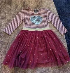 ハート型スパンコール付きワンピース　ボーダー　110