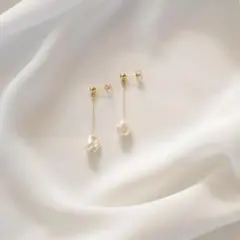 【新品】14kgf 揺れる 淡水パール ピアス | 韓国アクセサリー