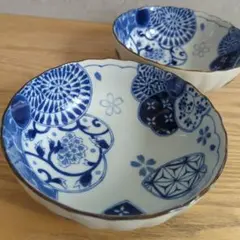 美濃焼 染付 和柄 輪花鉢 ボウル 煮物鉢 2点セット